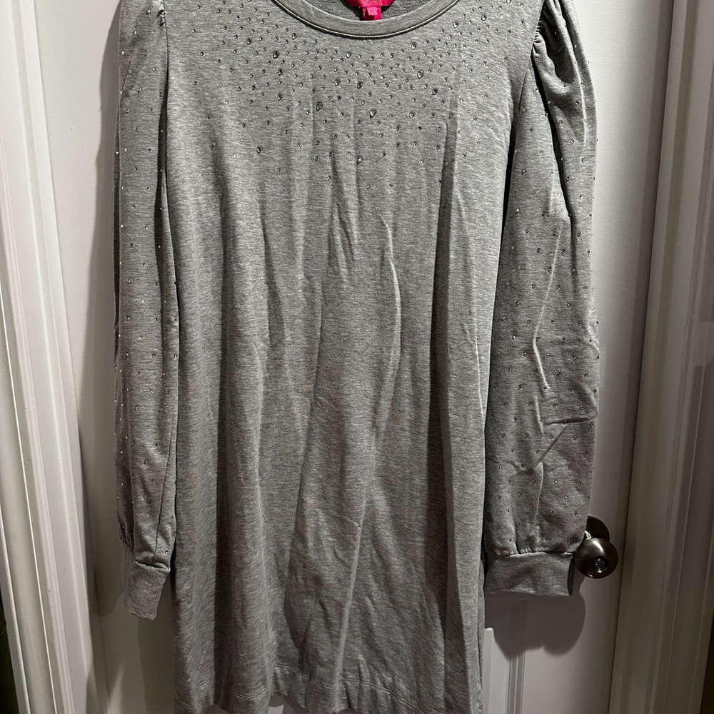NWT Lilly Pulitzer Jansen Heathered Seaside Gray Rhinestone Sweater Dress SZ XXL